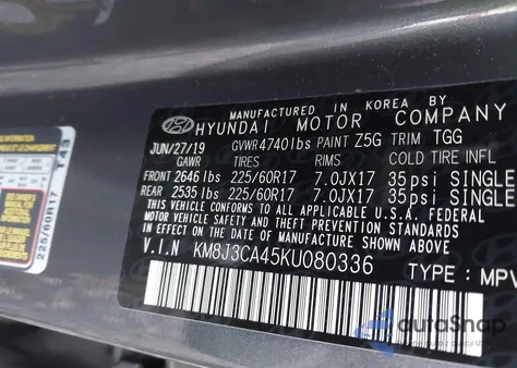 2019 Hyundai Tucson Value from USA, damaged, VIN KM8J3CA45KU080336